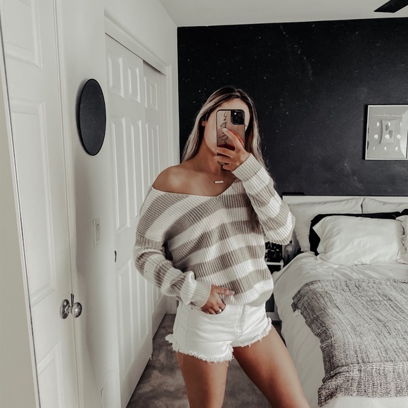 Princess Polly Sweaters - Princess Polly Cream and Beige Striped Sweater
